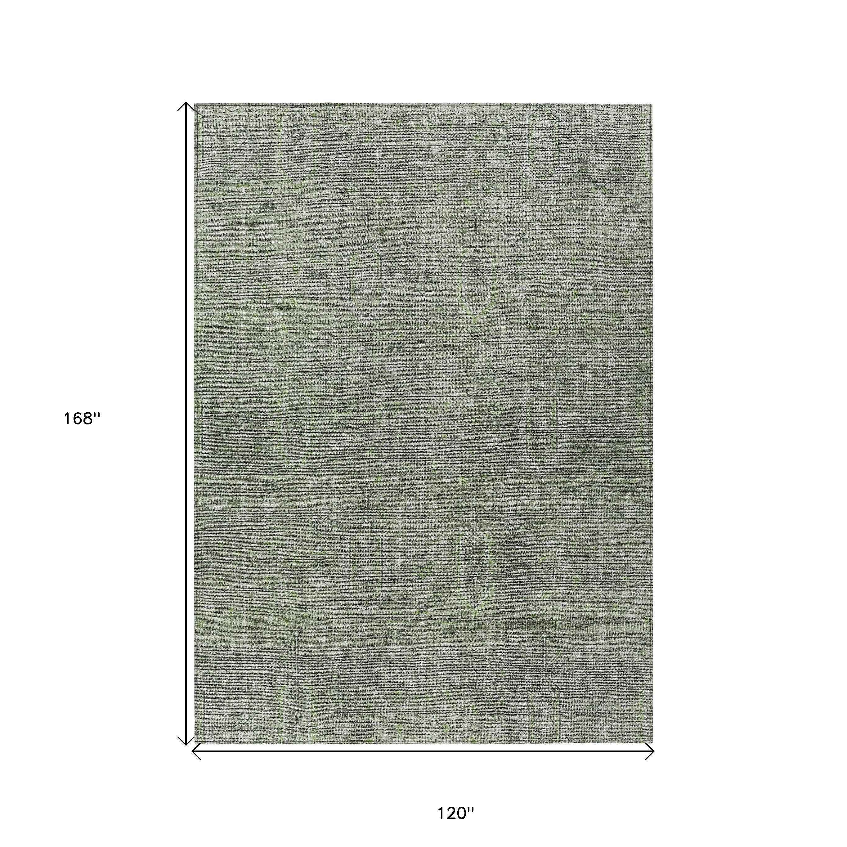 10' X 14' Fern Green And Gray Southwestern Washable Indoor Outdoor Area Rug