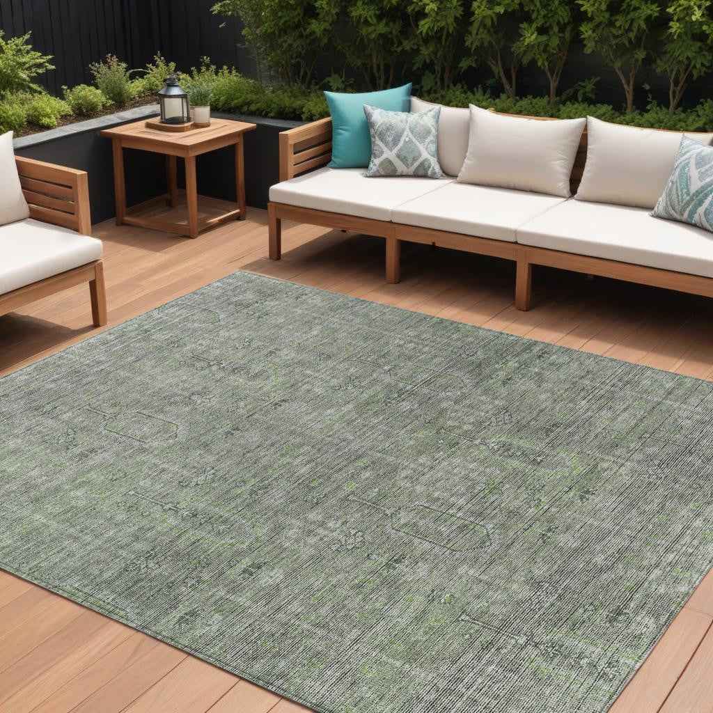10' X 14' Fern Green And Gray Southwestern Washable Indoor Outdoor Area Rug