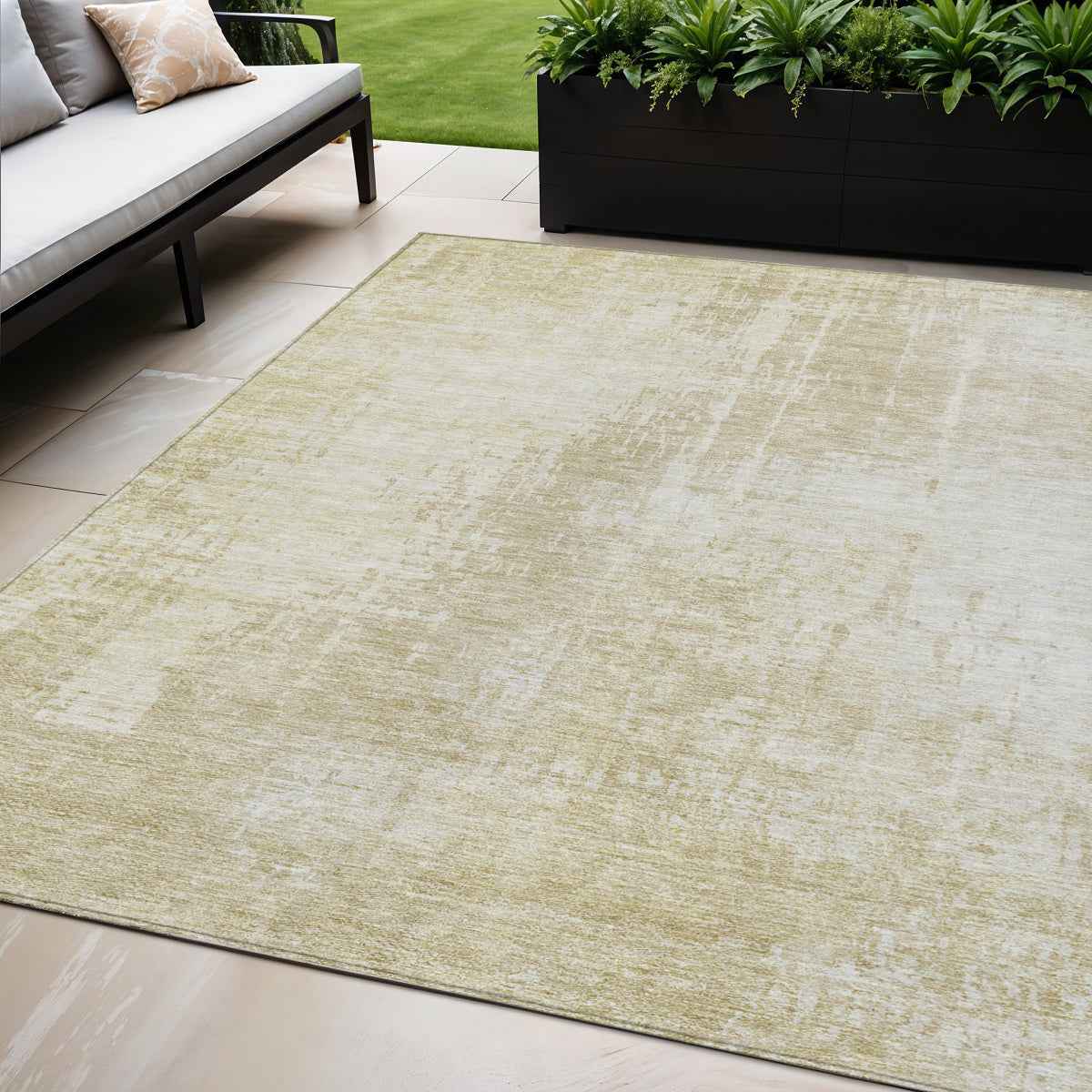 5' X 8' Beige And Taupe Abstract Washable Indoor Outdoor Area Rug Default Title