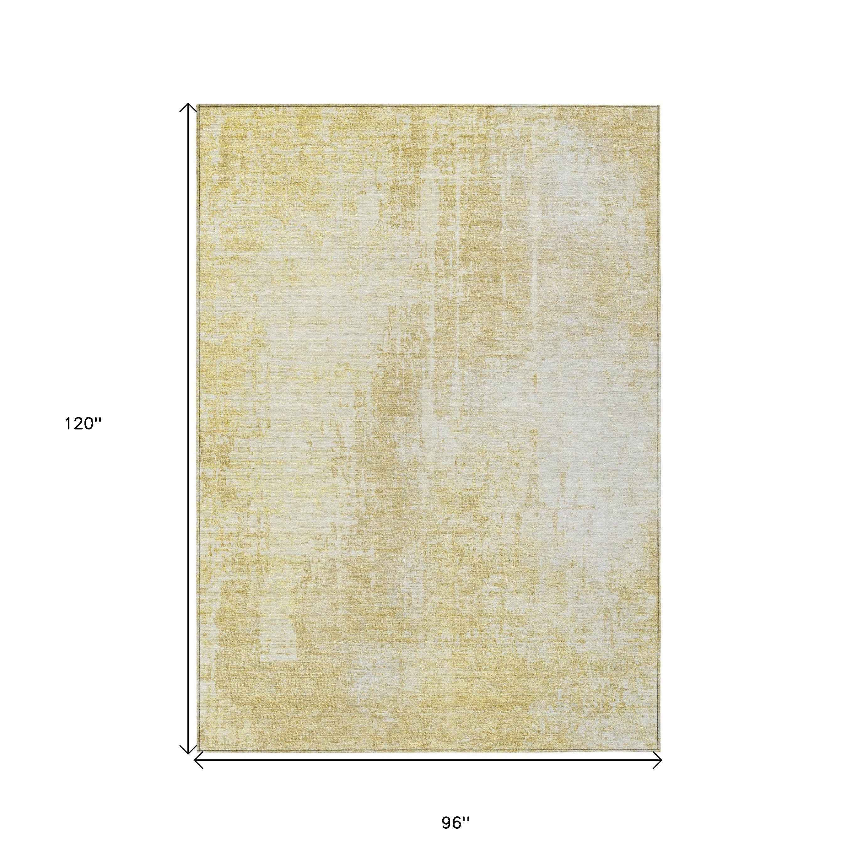 8' X 10' Gold Ivory And Beige Abstract Washable Indoor Outdoor Area Rug