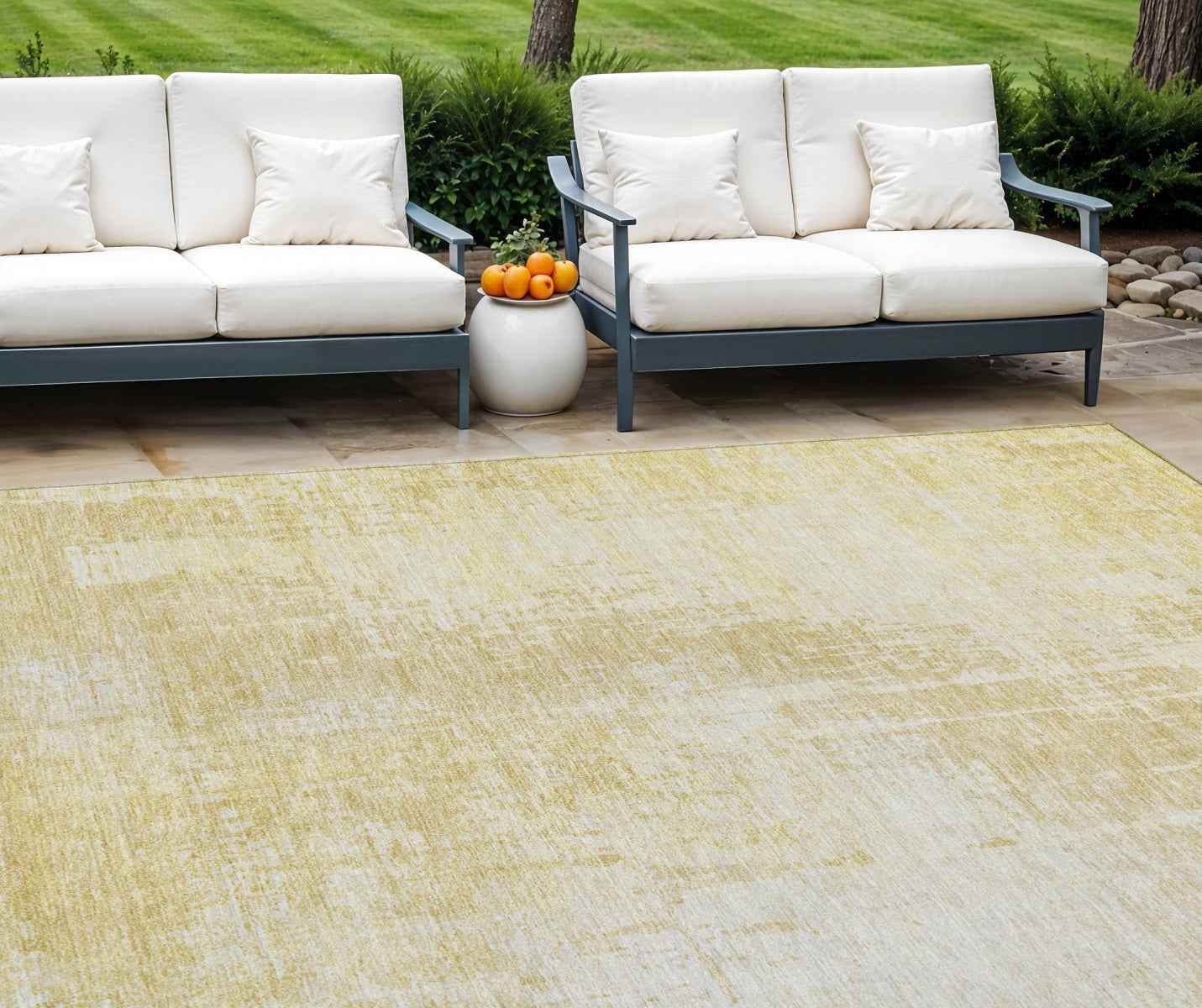 8' X 10' Gold Ivory And Beige Abstract Washable Indoor Outdoor Area Rug