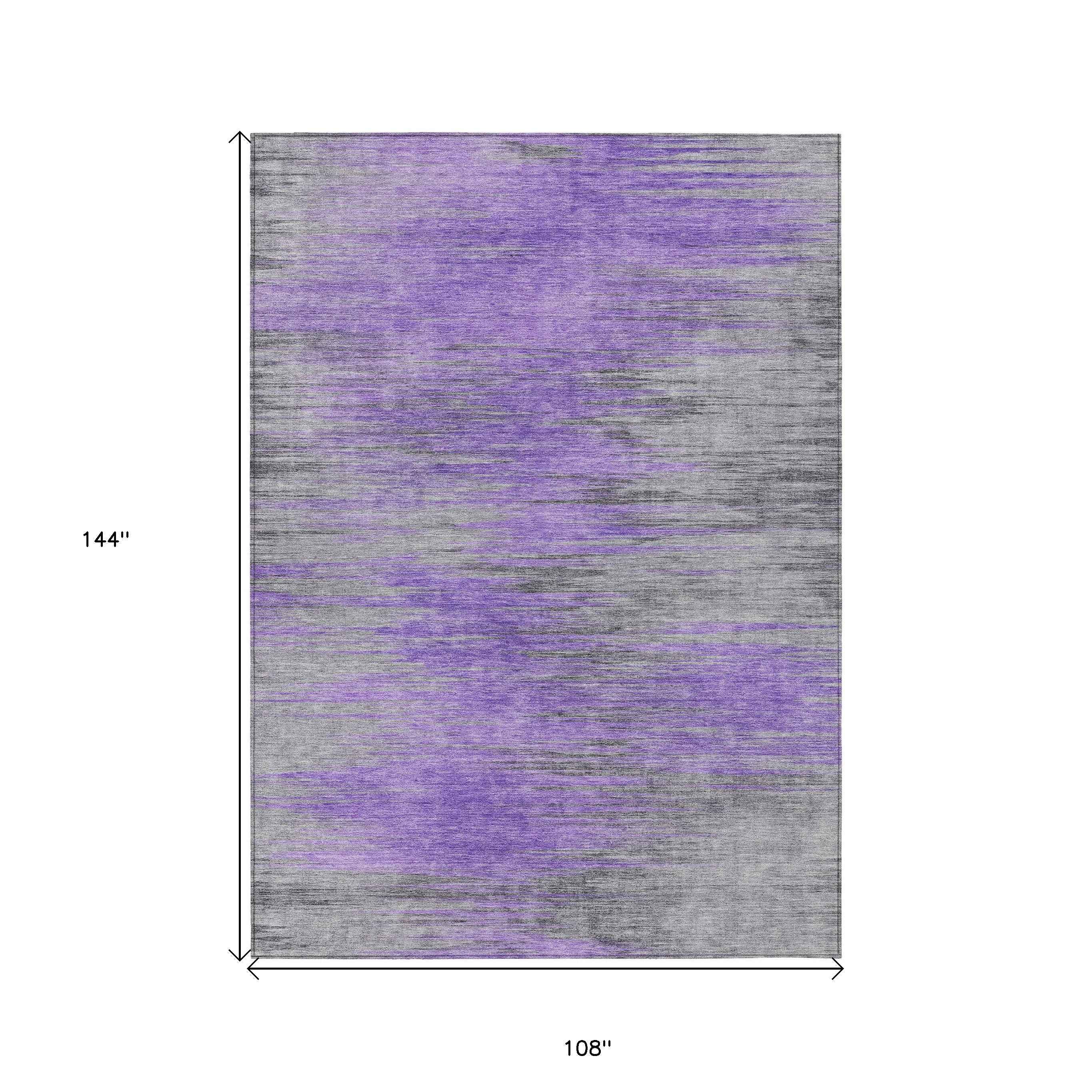 9' X 12' Purple Gray And Charcoal Abstract Washable Indoor Outdoor Area Rug