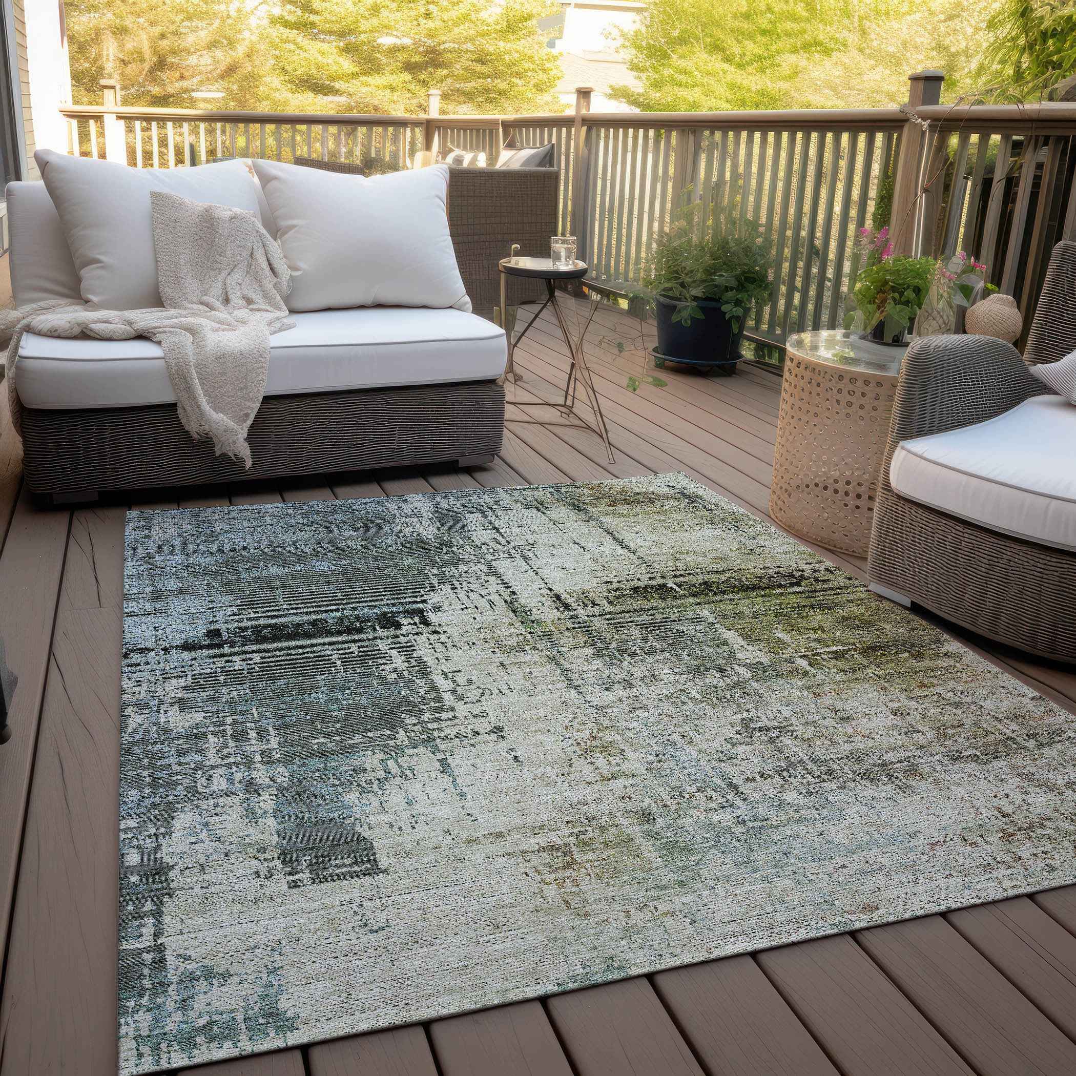 3' X 5' Sage Beige And Brown Abstract Washable Indoor Outdoor Area Rug