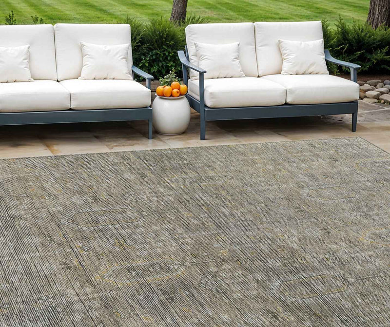 10' X 14' Taupe Gray And Beige Southwestern Washable Indoor Outdoor Area Rug