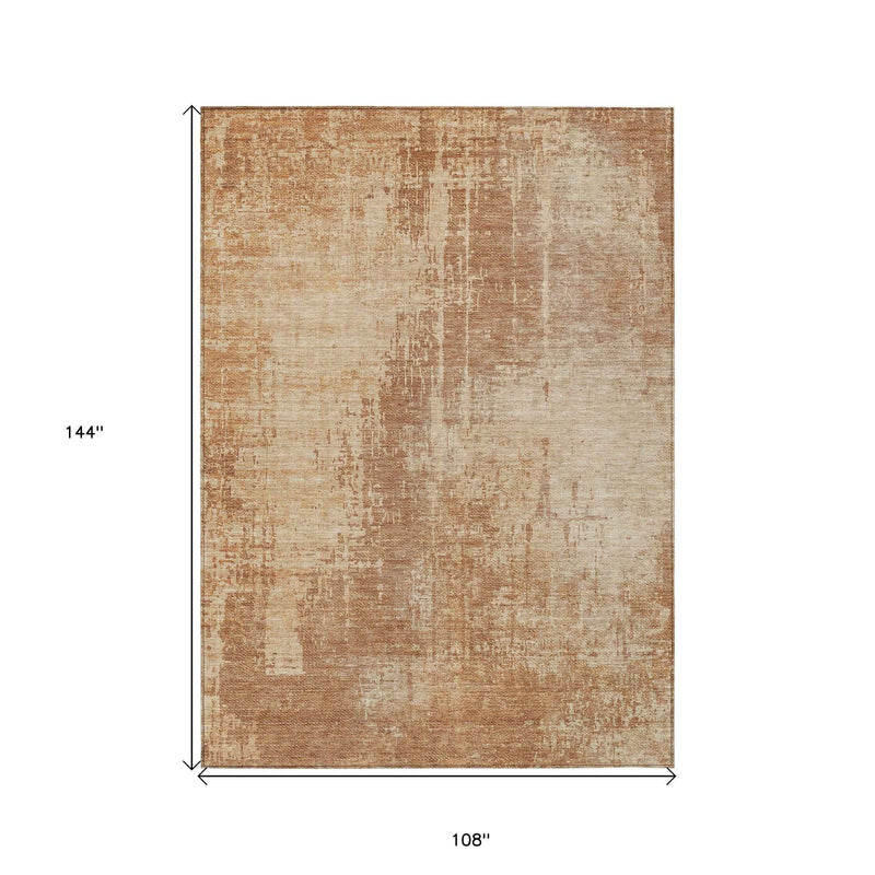 9' X 12' Terra Cotta And Copper Abstract Washable Indoor Outdoor Area Rug