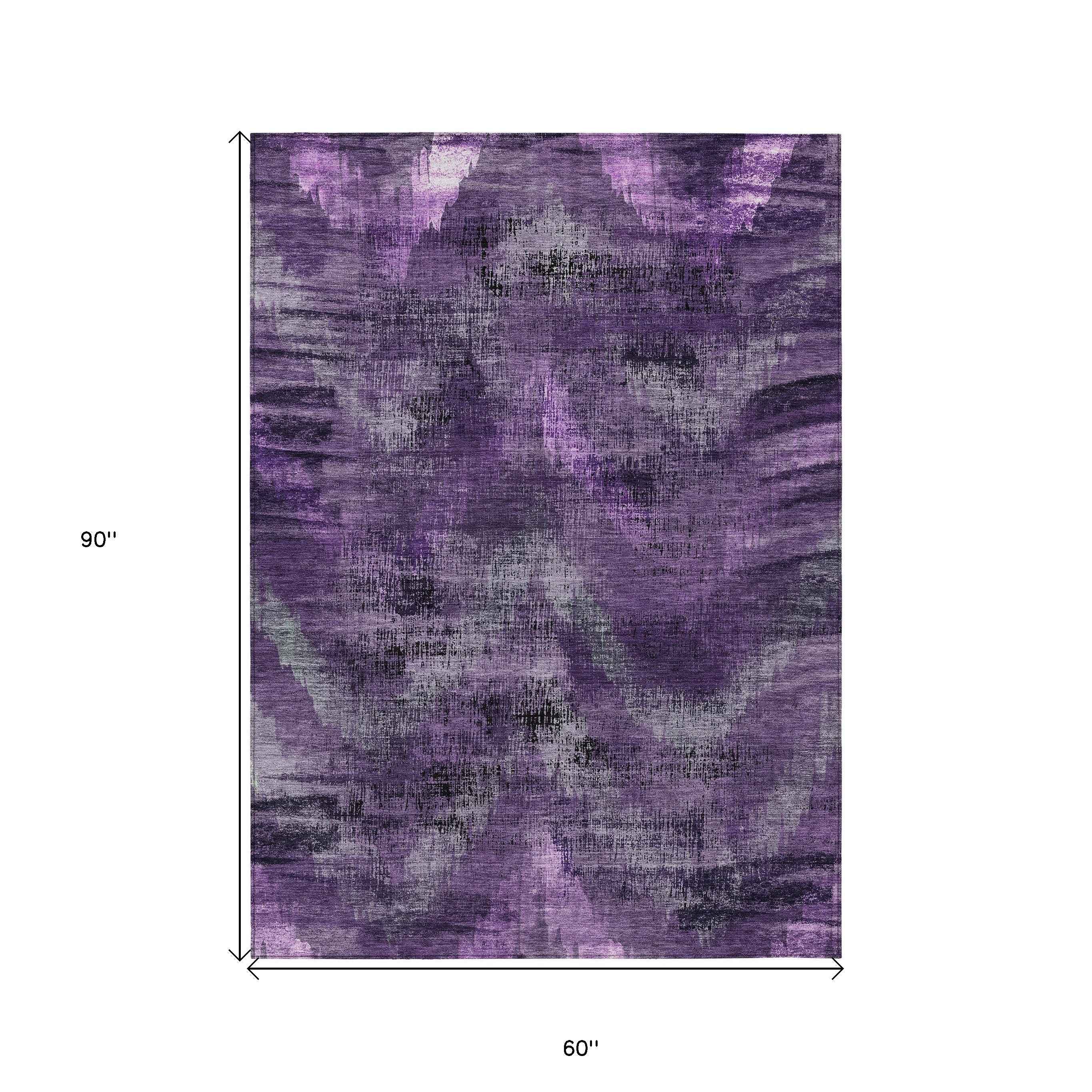 5' X 8' Purple Lavender And Gray Abstract Washable Indoor Outdoor Area Rug