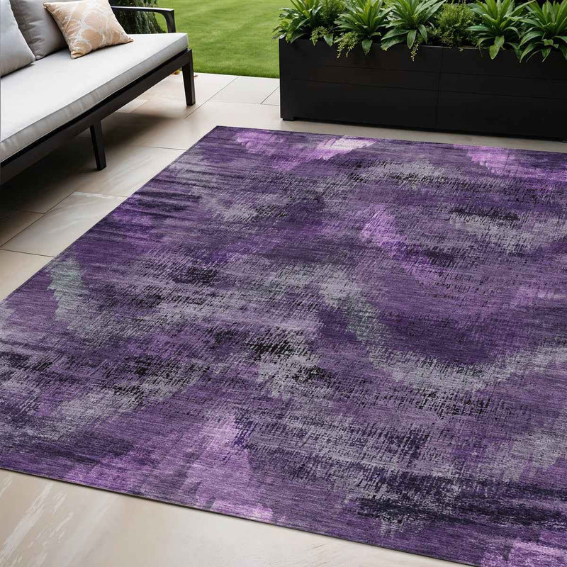 5' X 8' Purple Lavender And Gray Abstract Washable Indoor Outdoor Area Rug