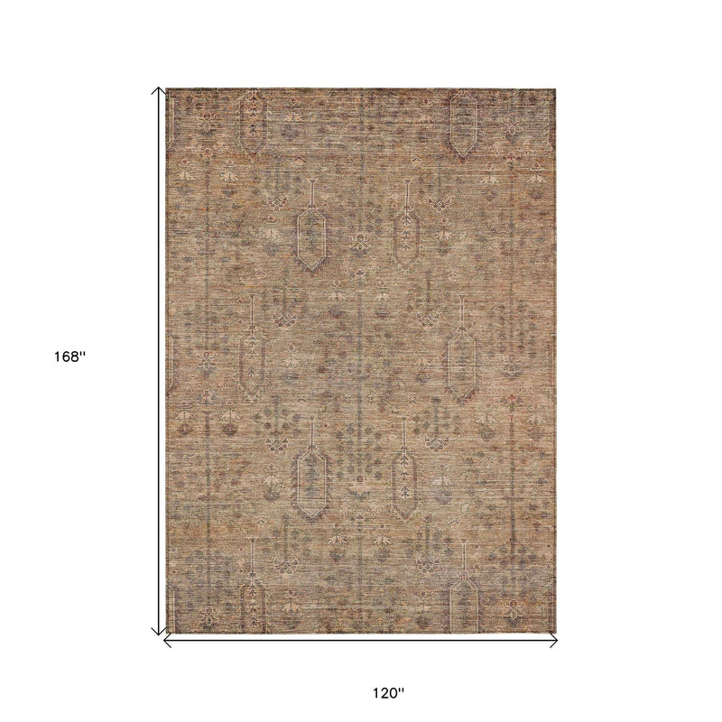 10' X 14' Terra Cotta And Copper Southwestern Washable Indoor Outdoor Area Rug
