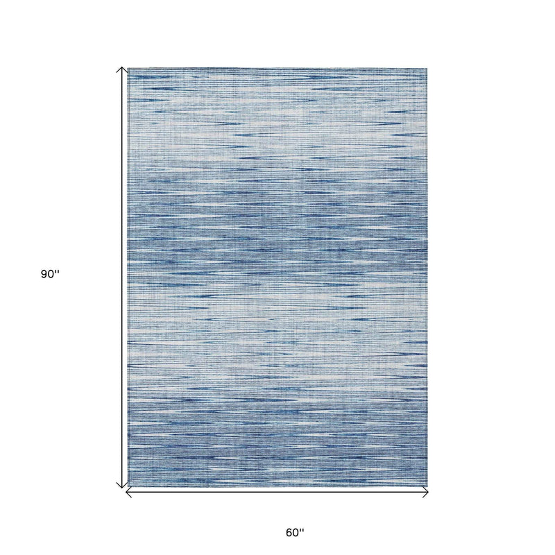 5' X 8' Navy Blue And Sky Blue Abstract Washable Indoor Outdoor Area Rug