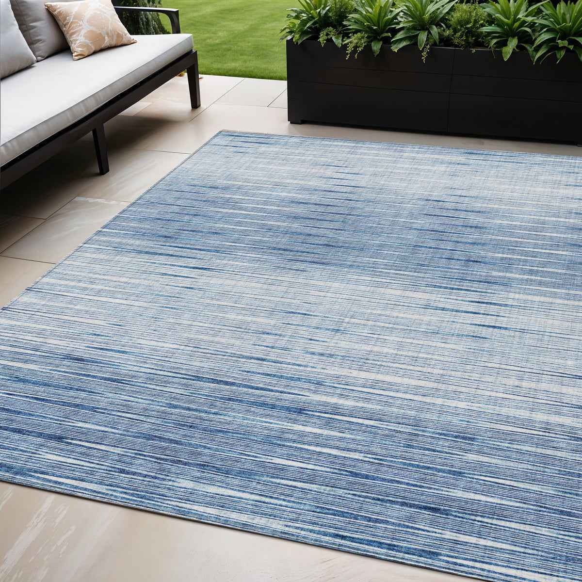 5' X 8' Navy Blue And Sky Blue Abstract Washable Indoor Outdoor Area Rug