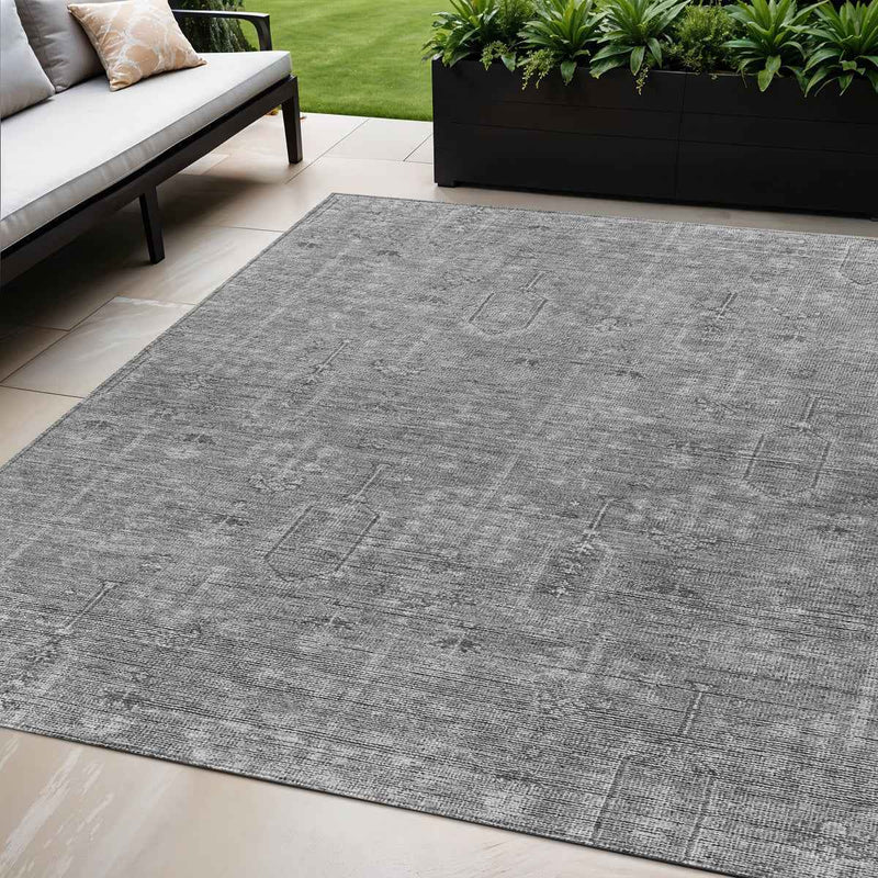 5' X 8' Gray And Charcoal Southwestern Washable Indoor Outdoor Area Rug