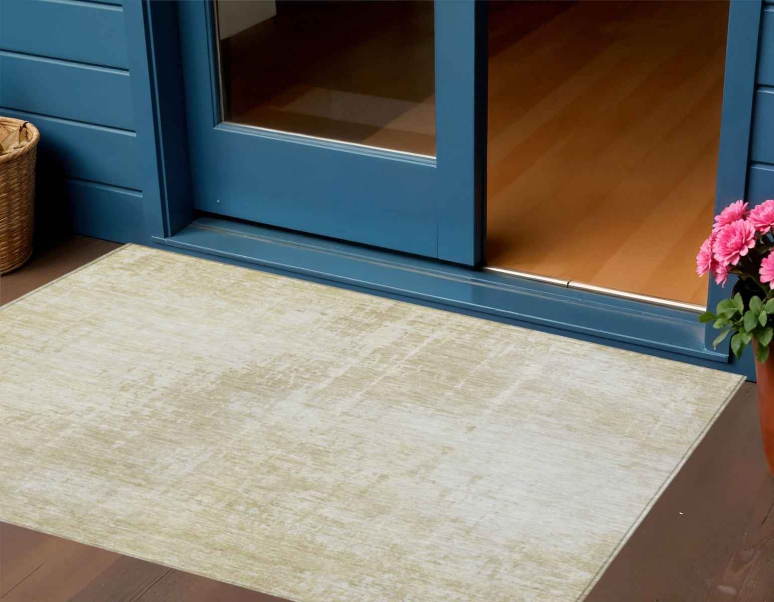 3' X 5' Beige And Taupe Abstract Washable Indoor Outdoor Area Rug