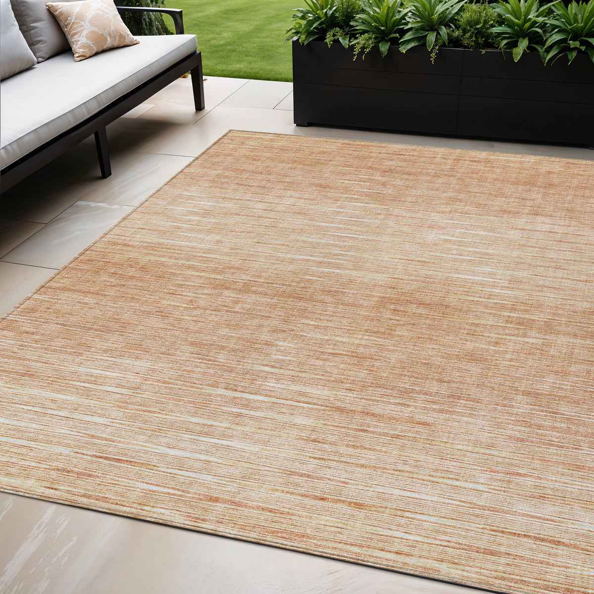 5' X 8' Salmon And Ivory Abstract Washable Indoor Outdoor Area Rug