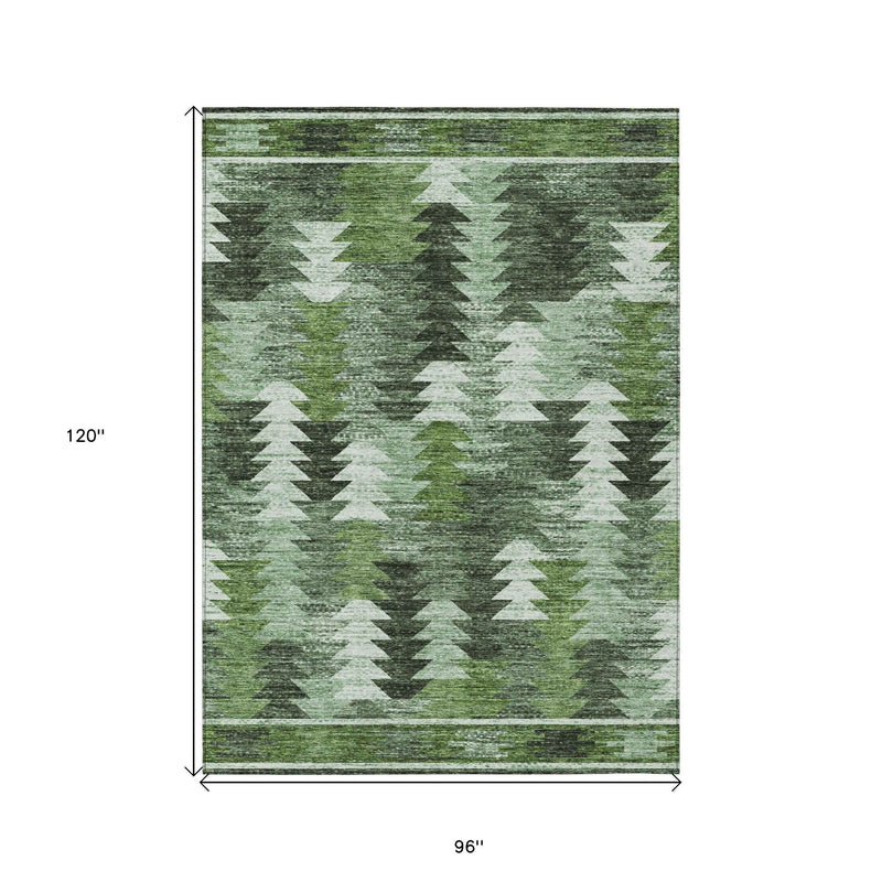 8' X 10' Olive Green And Fern Green Southwestern Washable Indoor Outdoor Area Rug