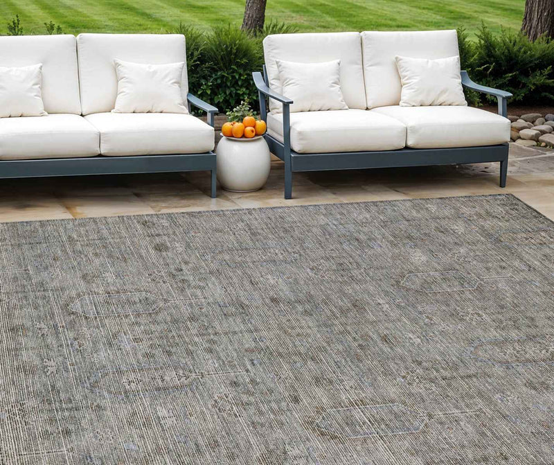 8' X 10' Gray And Silver Southwestern Washable Indoor Outdoor Area Rug