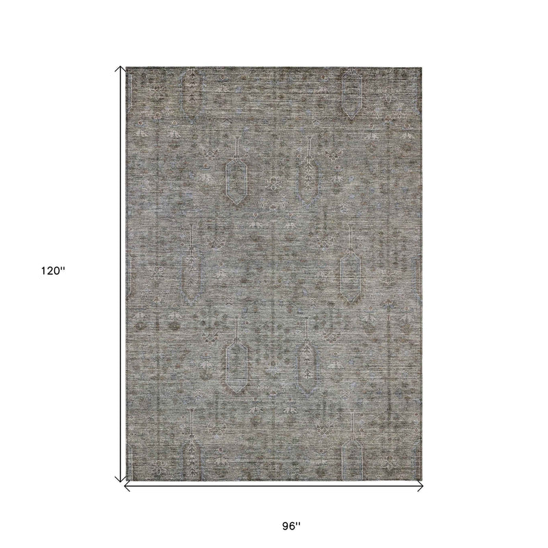 8' X 10' Gray And Silver Southwestern Washable Indoor Outdoor Area Rug