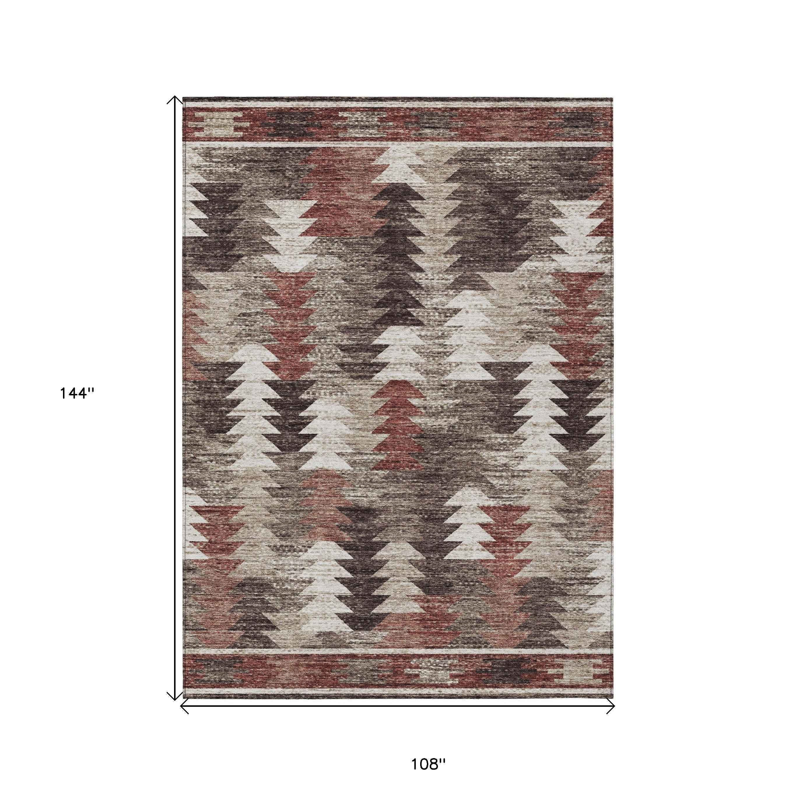 9' X 12' Brown And Ivory Southwestern Washable Indoor Outdoor Area Rug