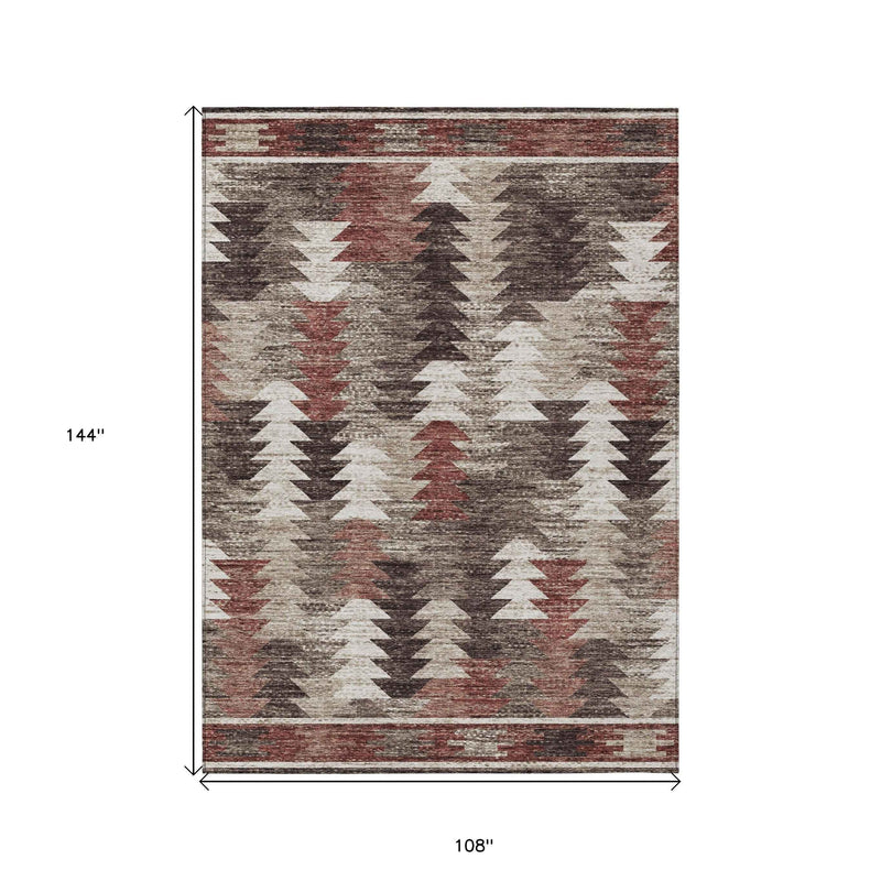 9' X 12' Brown And Ivory Southwestern Washable Indoor Outdoor Area Rug