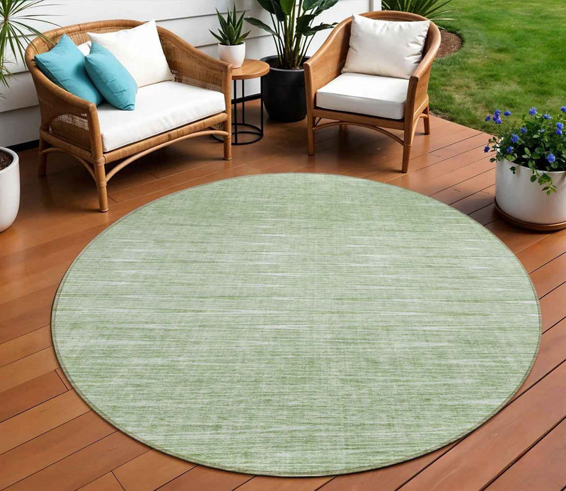 8' Artichoke Green And Green Round Abstract Washable Indoor Outdoor Area Rug