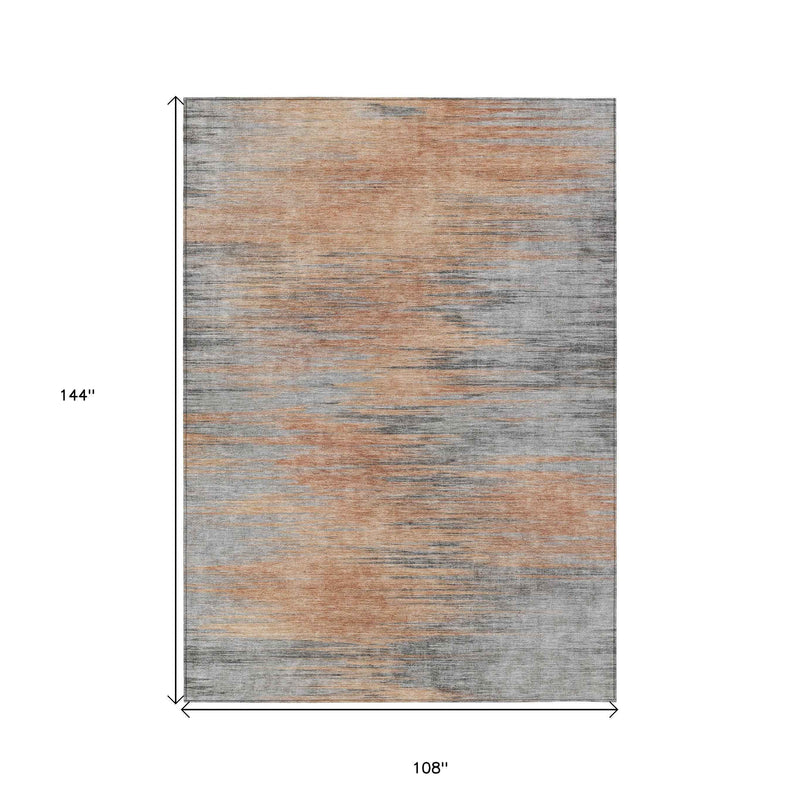 9' X 12' Salmon Gray And Charcoal Abstract Washable Indoor Outdoor Area Rug