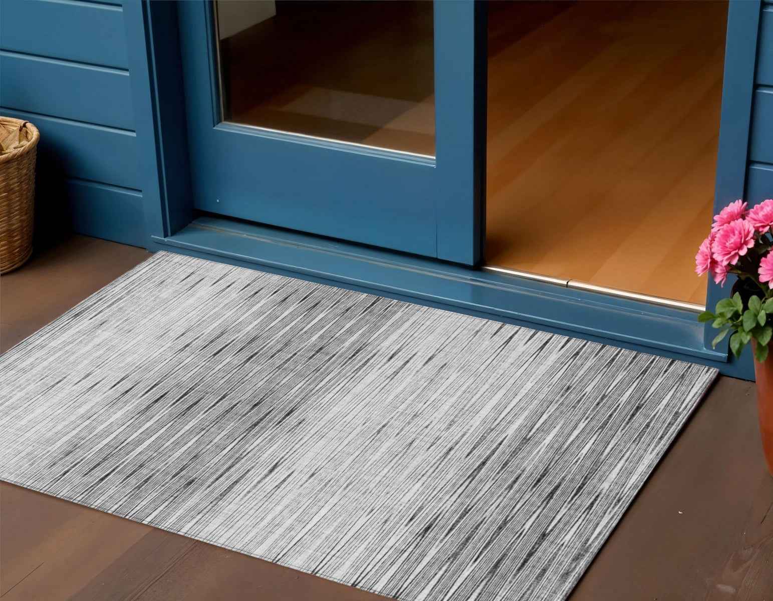 3' X 5' Gray And Charcoal Abstract Washable Indoor Outdoor Area Rug