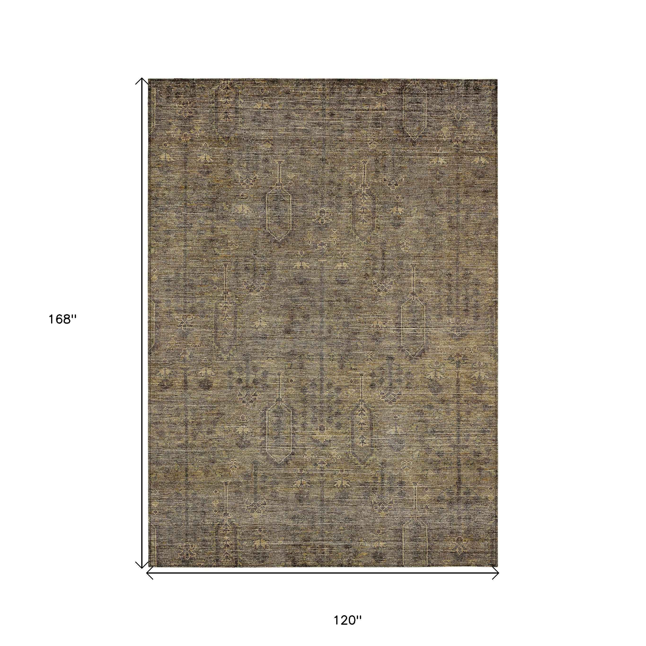 10' X 14' Brown And Beige Southwestern Washable Indoor Outdoor Area Rug