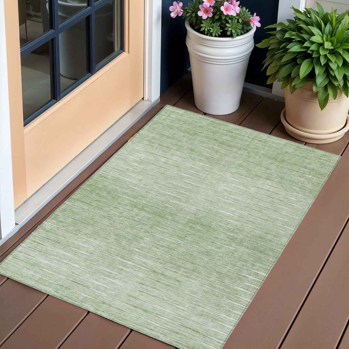 3' X 5' Artichoke Green And Green Abstract Washable Indoor Outdoor Area Rug
