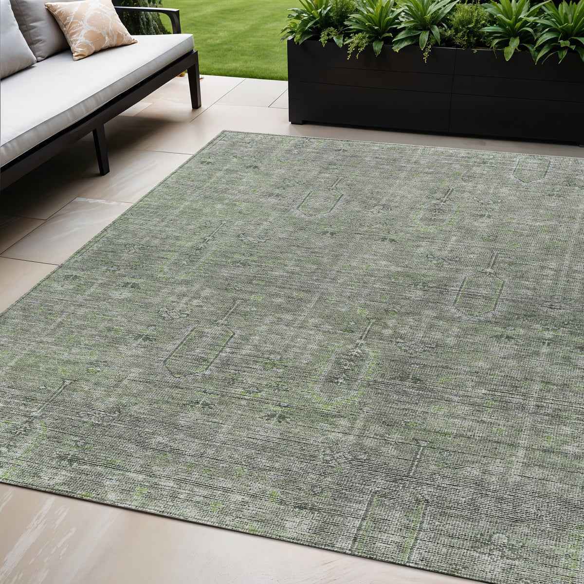 5' X 8' Fern Green And Gray Southwestern Washable Indoor Outdoor Area Rug