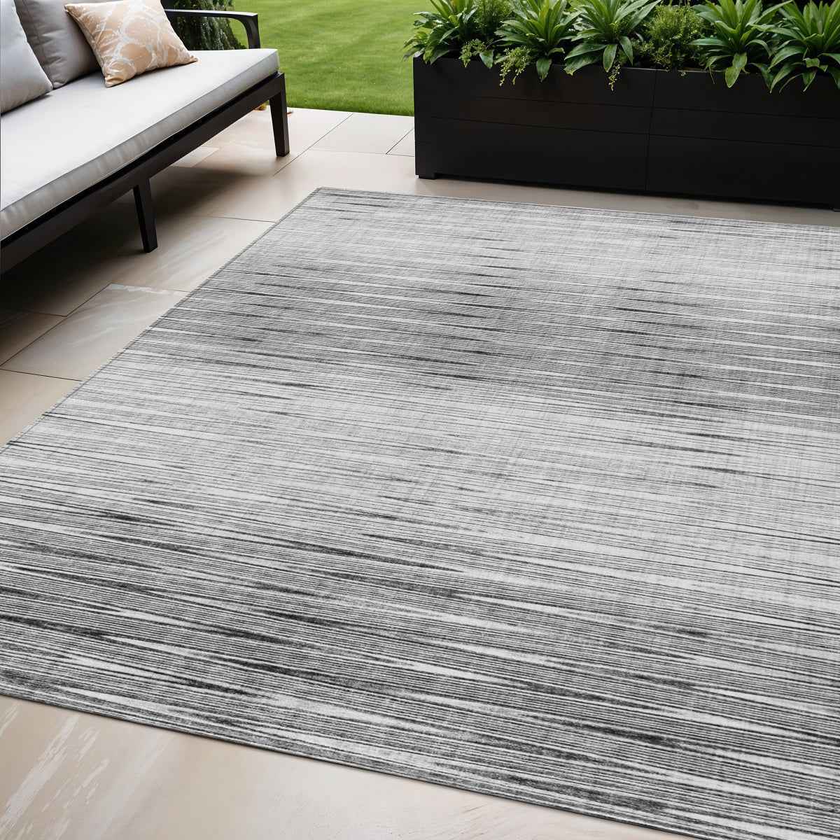 5' X 8' Gray And Charcoal Abstract Washable Indoor Outdoor Area Rug