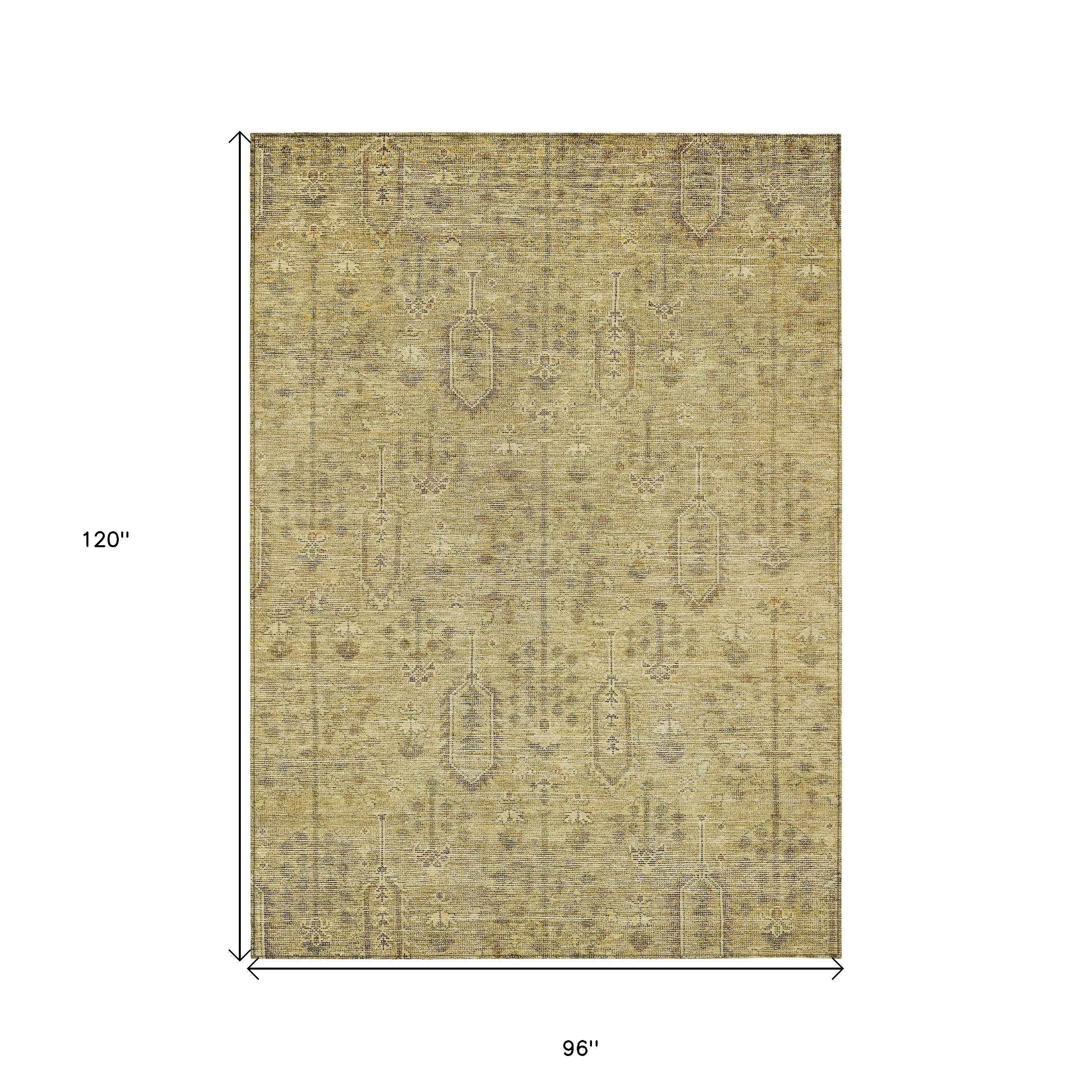 8' X 10' Gold And Taupe Southwestern Washable Indoor Outdoor Area Rug