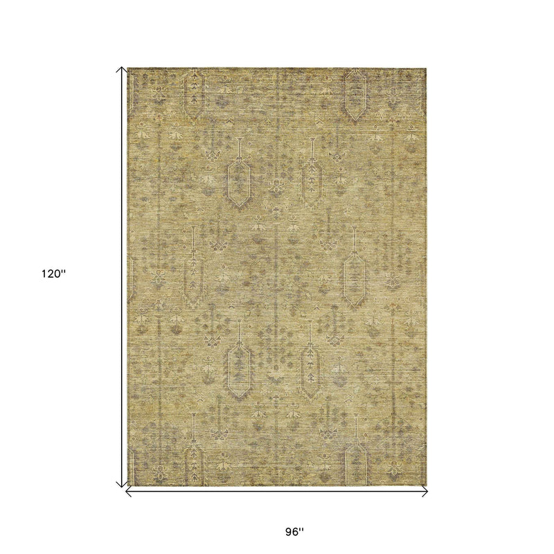 8' X 10' Gold And Taupe Southwestern Washable Indoor Outdoor Area Rug