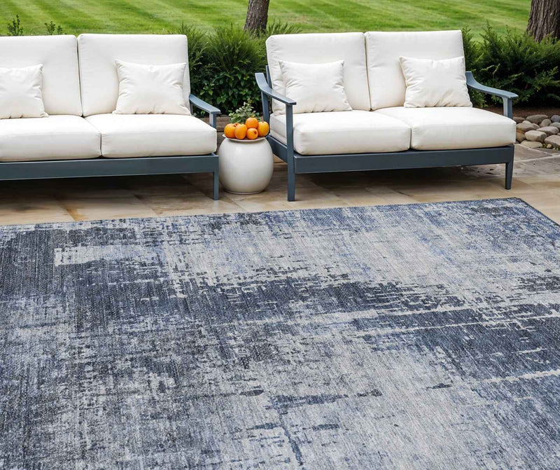 8' X 10' Navy Blue And Sky Blue Abstract Washable Indoor Outdoor Area Rug