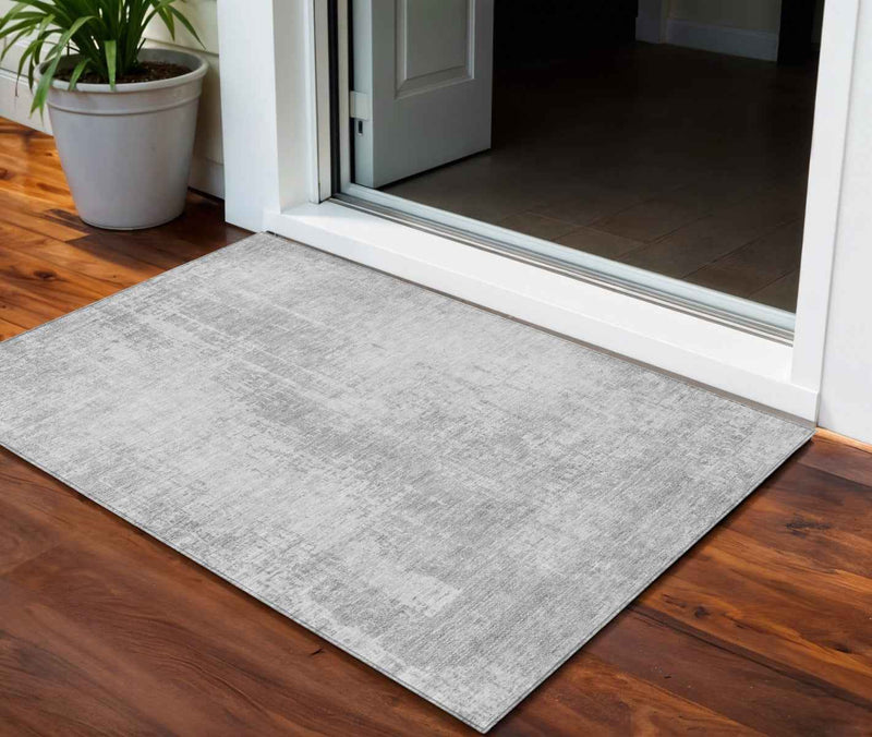 3' X 5' Silver And Gray Abstract Washable Indoor Outdoor Area Rug