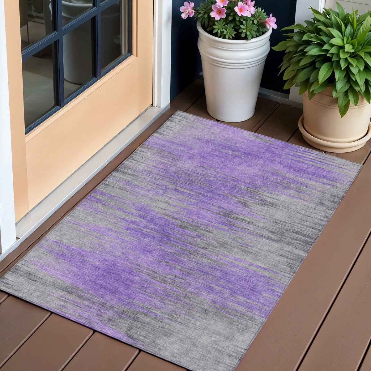 3' X 5' Purple Gray And Charcoal Abstract Washable Indoor Outdoor Area Rug