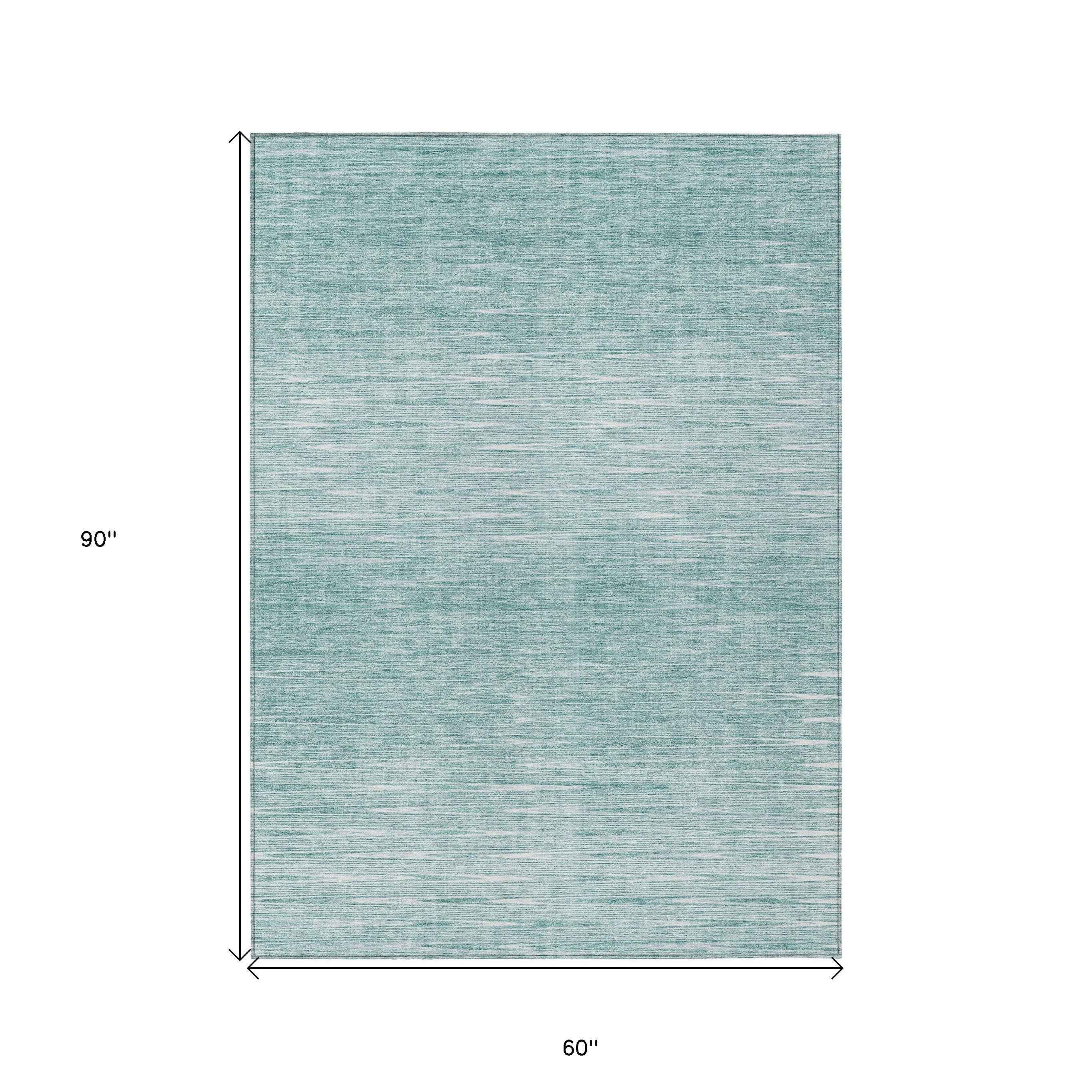 5' X 8' Aqua And Ivory Abstract Washable Indoor Outdoor Area Rug