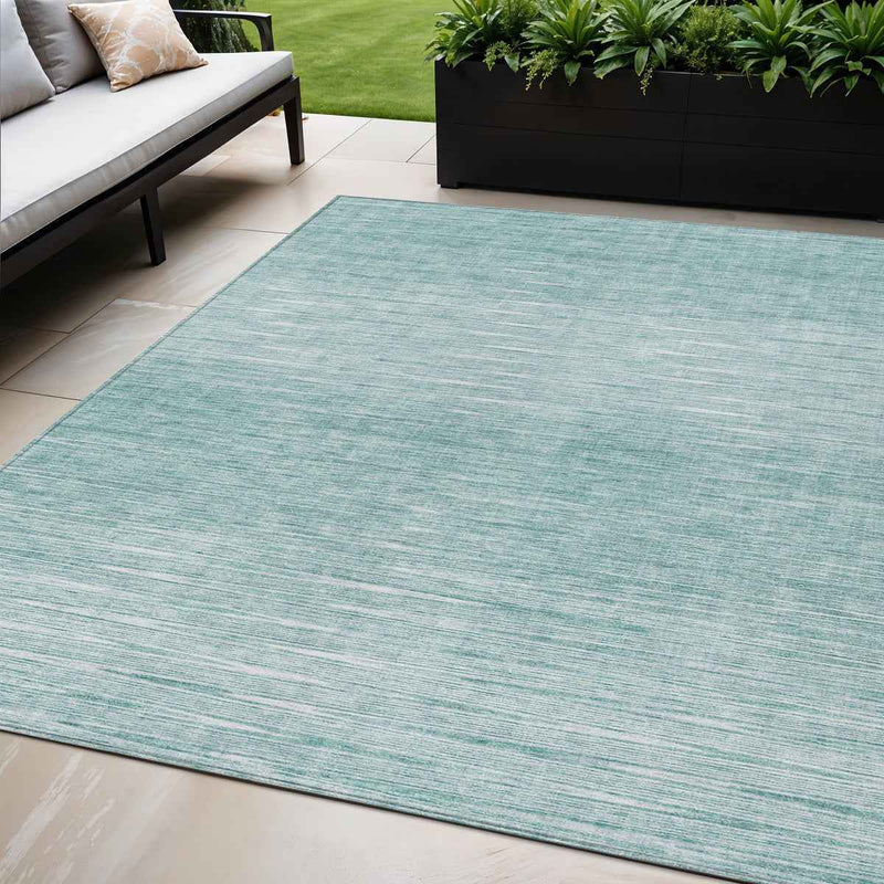 5' X 8' Aqua And Ivory Abstract Washable Indoor Outdoor Area Rug