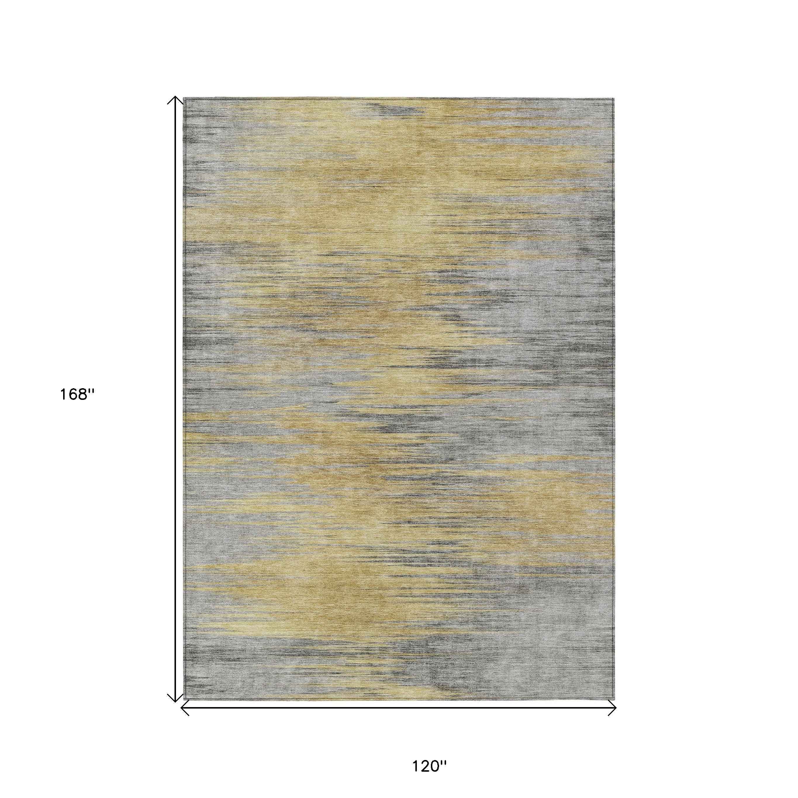 10' X 14' Gold Gray And Charcoal Abstract Washable Indoor Outdoor Area Rug