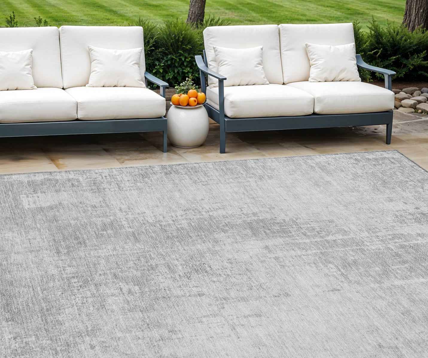 8' X 10' Silver And Gray Abstract Washable Indoor Outdoor Area Rug