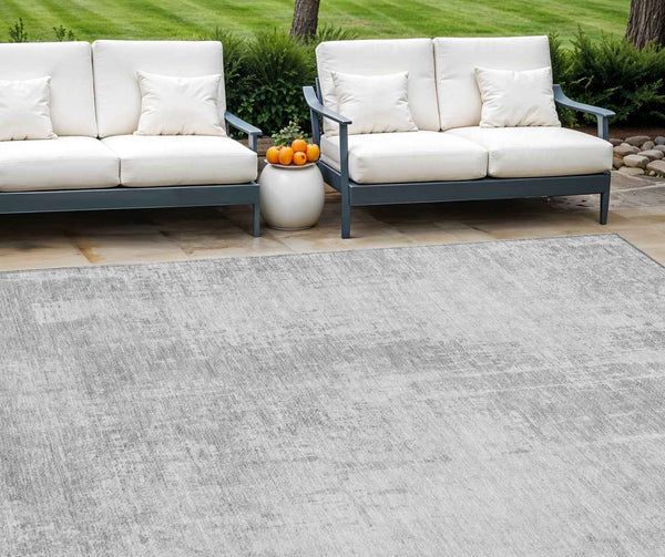 8' X 10' Silver And Gray Abstract Washable Indoor Outdoor Area Rug