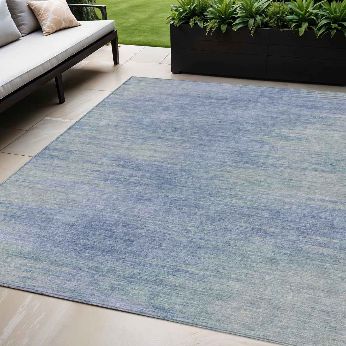 5' X 8' Denim Blue And Sky Blue Abstract Washable Indoor Outdoor Area Rug