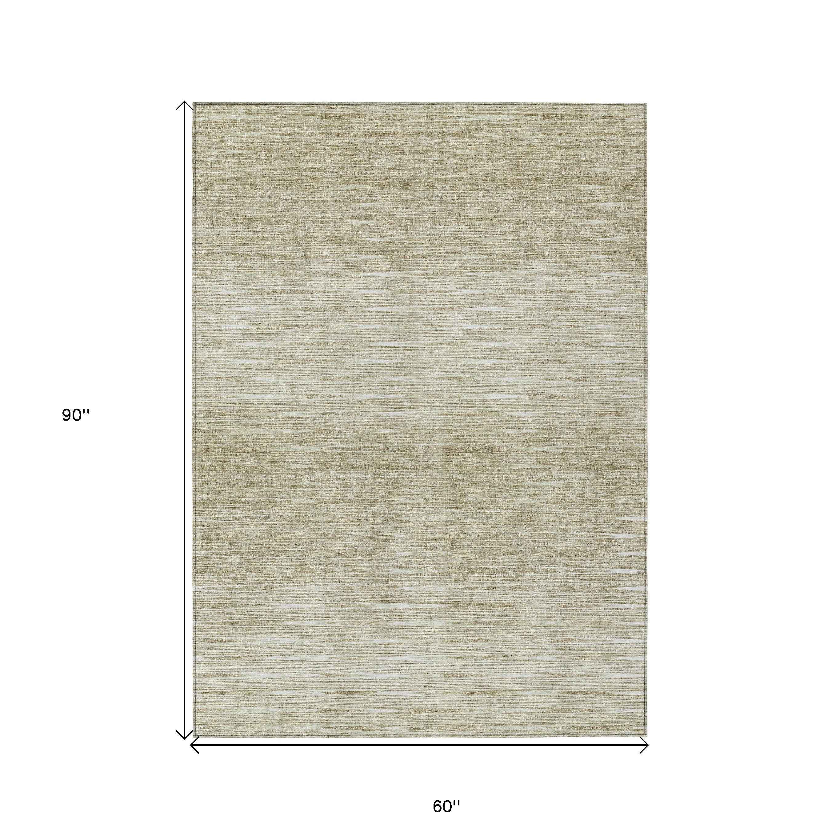 5' X 8' Khaki And Beige Abstract Washable Indoor Outdoor Area Rug
