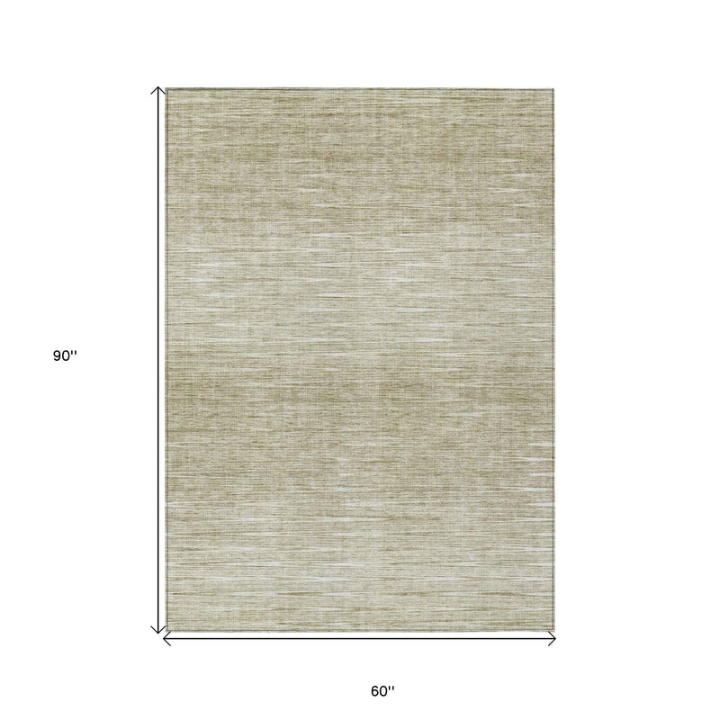 5' X 8' Khaki And Beige Abstract Washable Indoor Outdoor Area Rug
