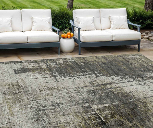 8' X 10' Taupe Beige And Olive Green Abstract Washable Indoor Outdoor Area Rug