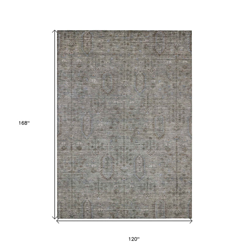 10' X 14' Gray And Silver Southwestern Washable Indoor Outdoor Area Rug