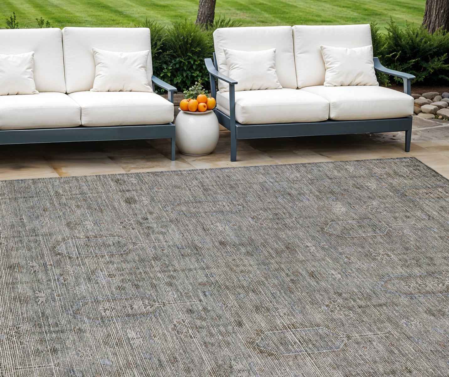 10' X 14' Gray And Silver Southwestern Washable Indoor Outdoor Area Rug