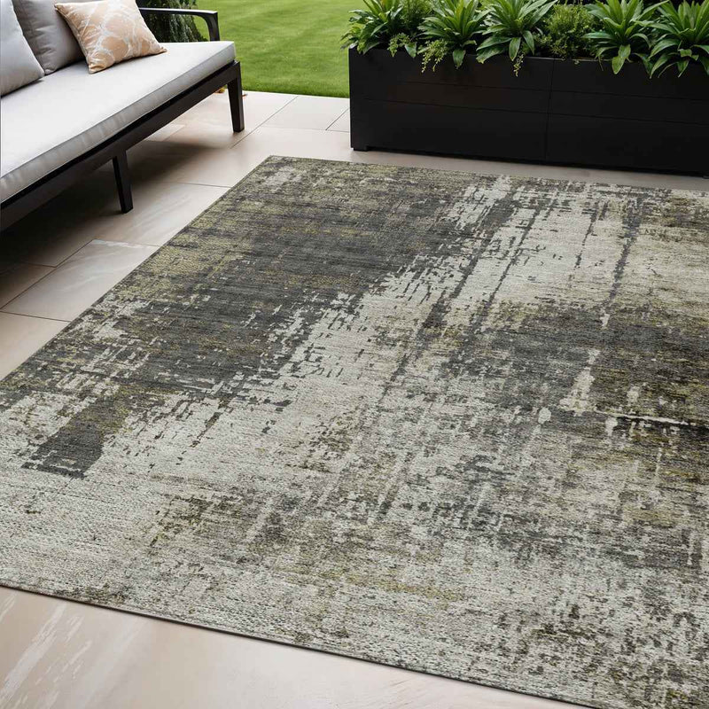 5' X 8' Taupe Beige And Olive Green Abstract Washable Indoor Outdoor Area Rug