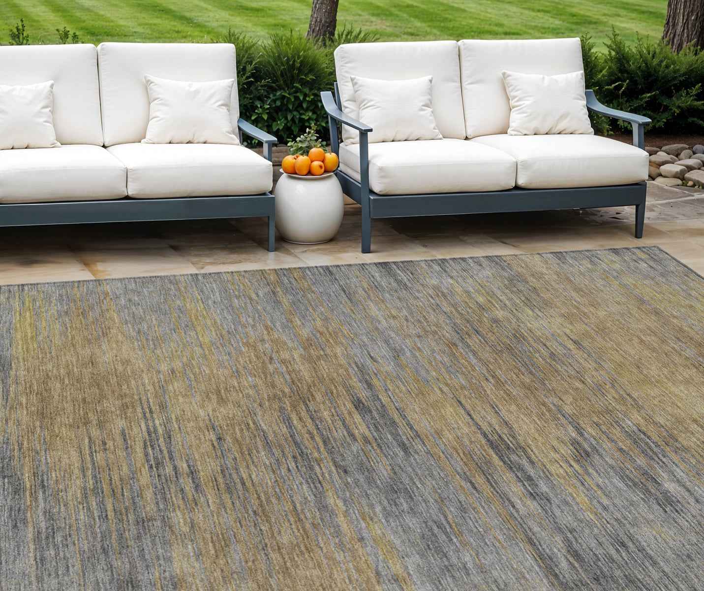 8' X 10' Brown Gold And Taupe Abstract Washable Indoor Outdoor Area Rug