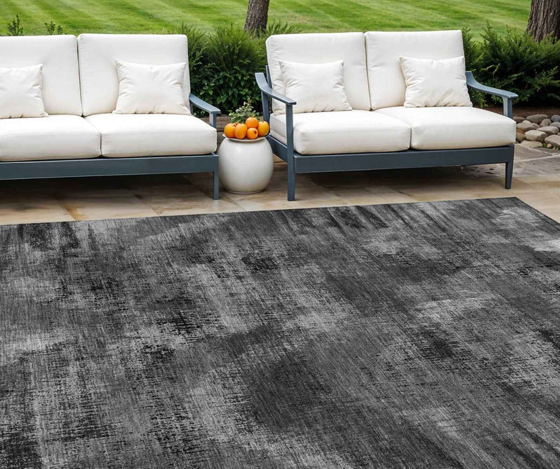 8' X 10' Gray Charcoal And Silver Abstract Washable Indoor Outdoor Area Rug