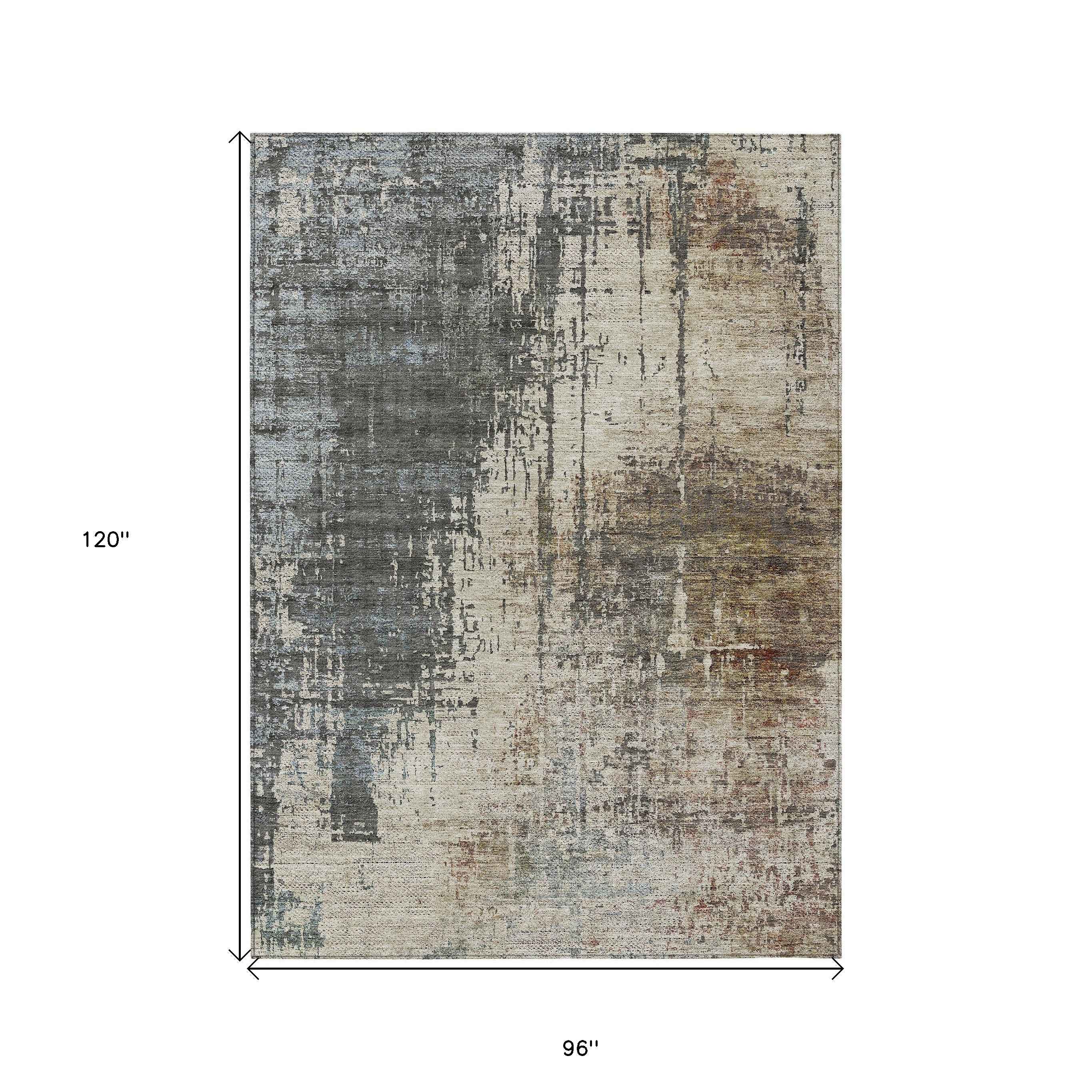 8' X 10' Beige Brown And Gray Abstract Washable Indoor Outdoor Area Rug