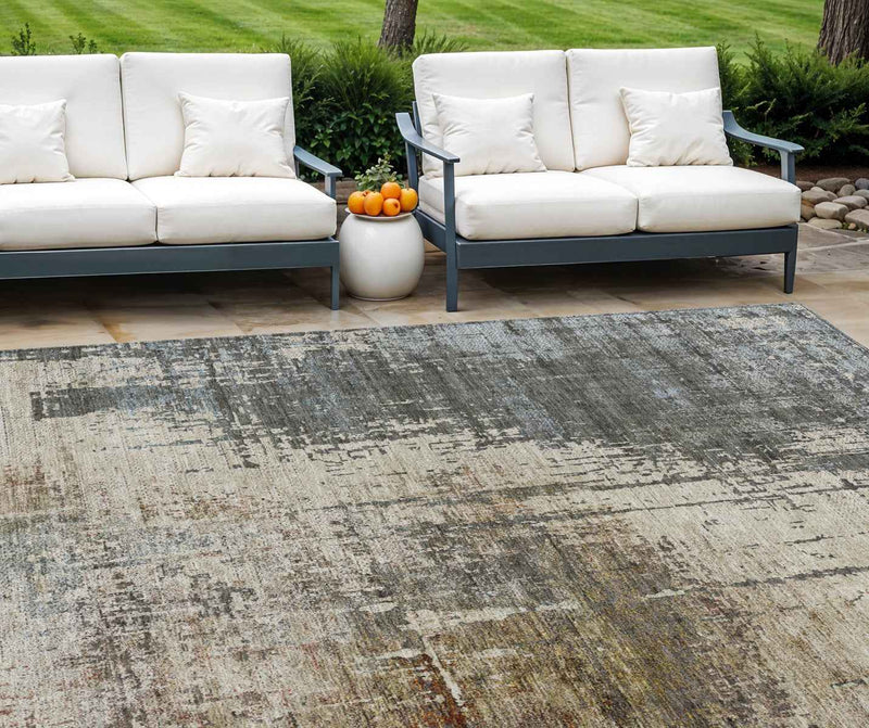 8' X 10' Beige Brown And Gray Abstract Washable Indoor Outdoor Area Rug